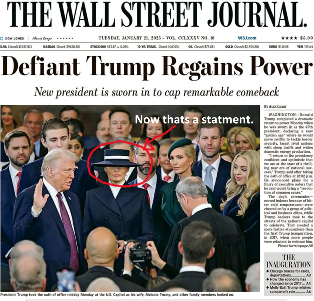 Front page of the Wall Street Journal on Trump's Inauguration of his 2nd term.